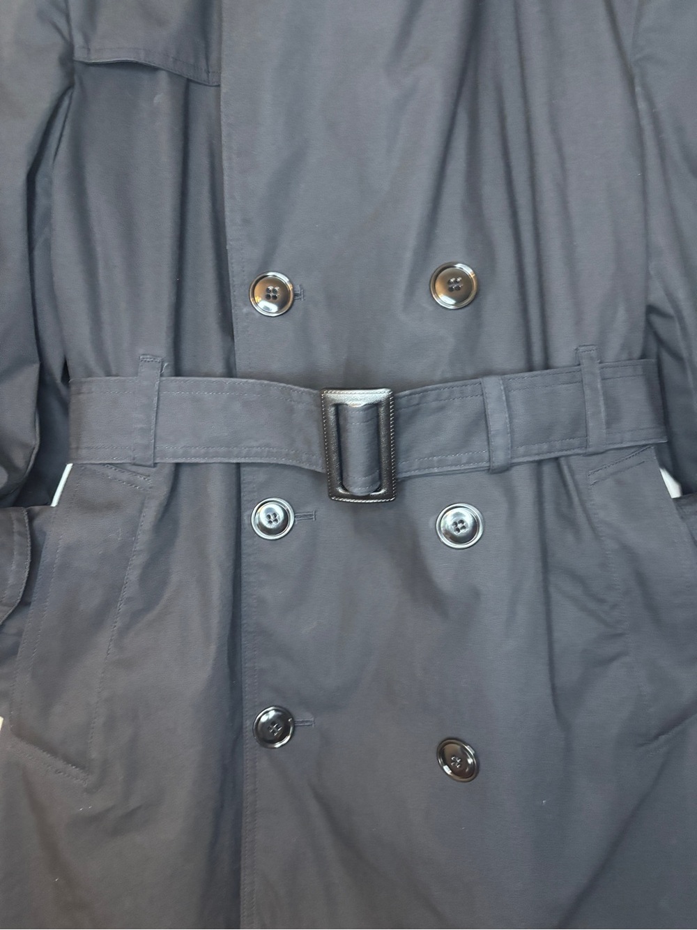 AMERICAN APPAREL Classic Men's Black Trench Coat - Belted Double-Breasted - Picture 4 of 16